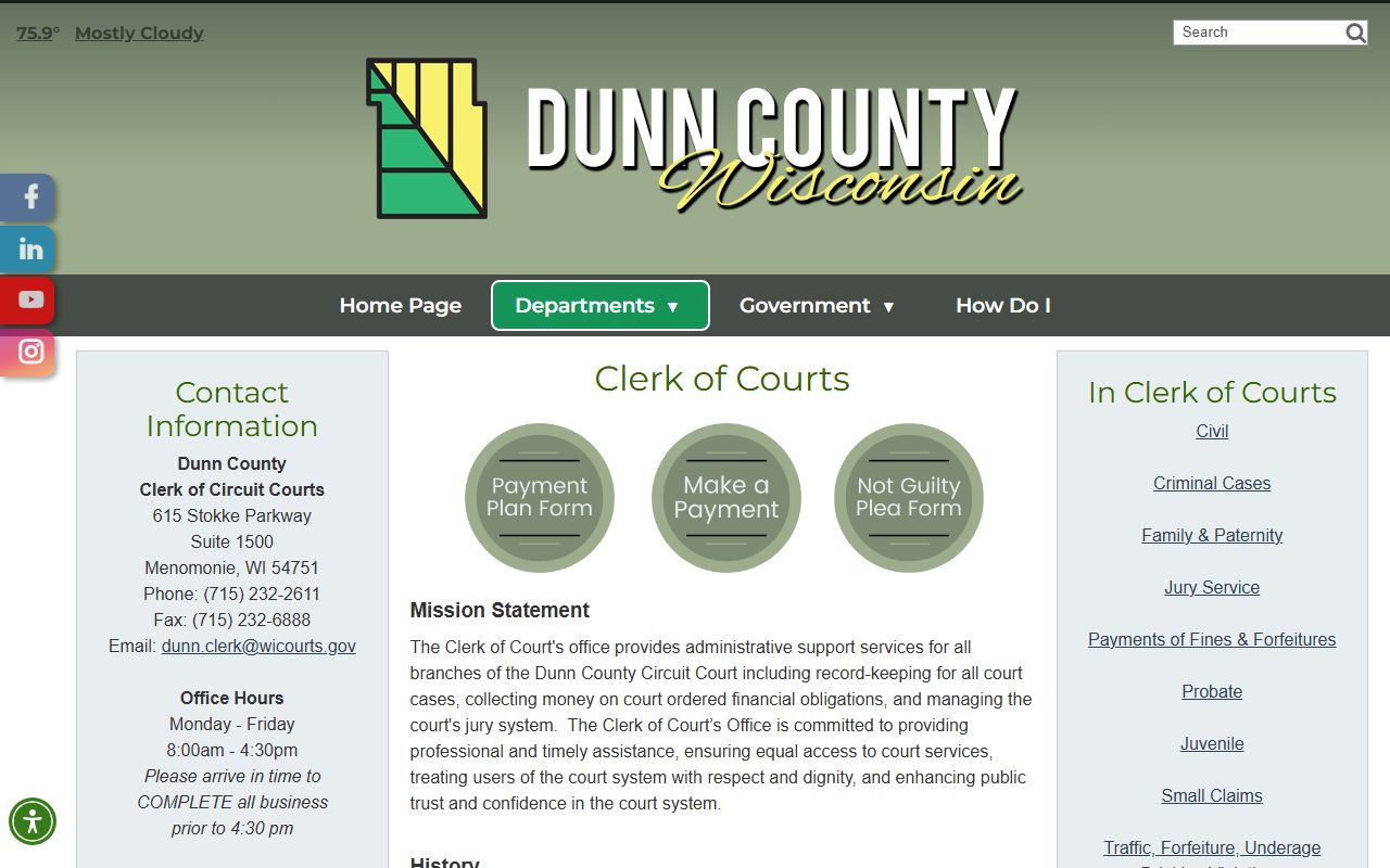 Dunn County Clerk of Courts web page