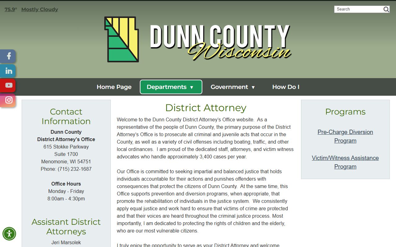 Dunn County District Attorney web page