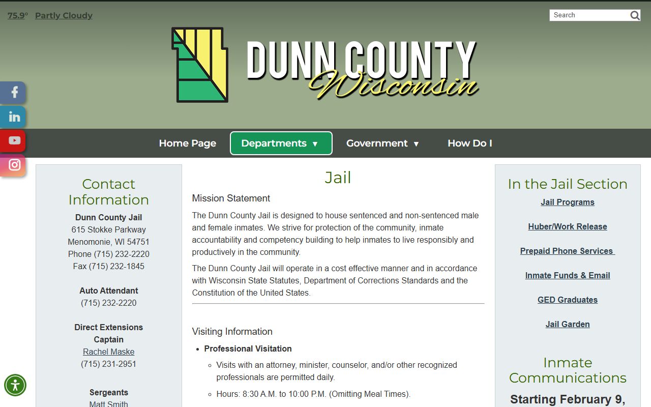 Official Dunn County Jail web page