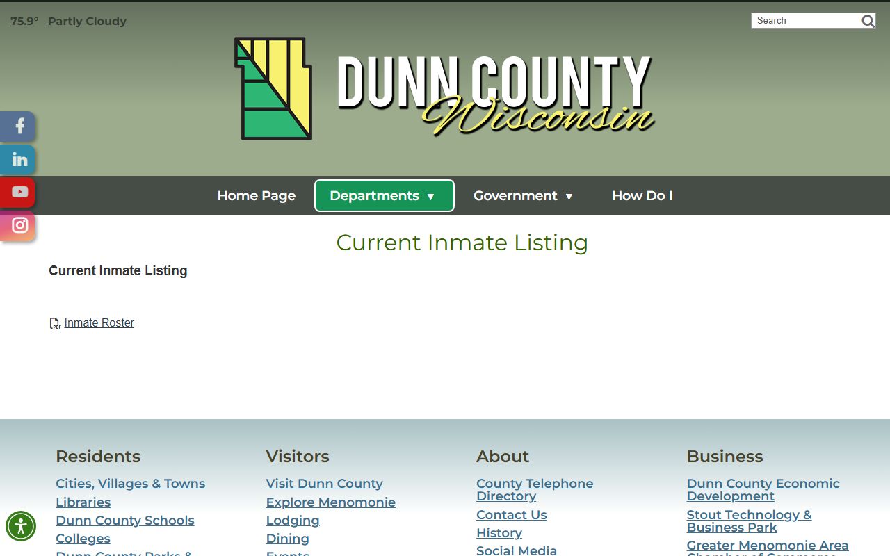 Dunn County current inmate listing roster access page