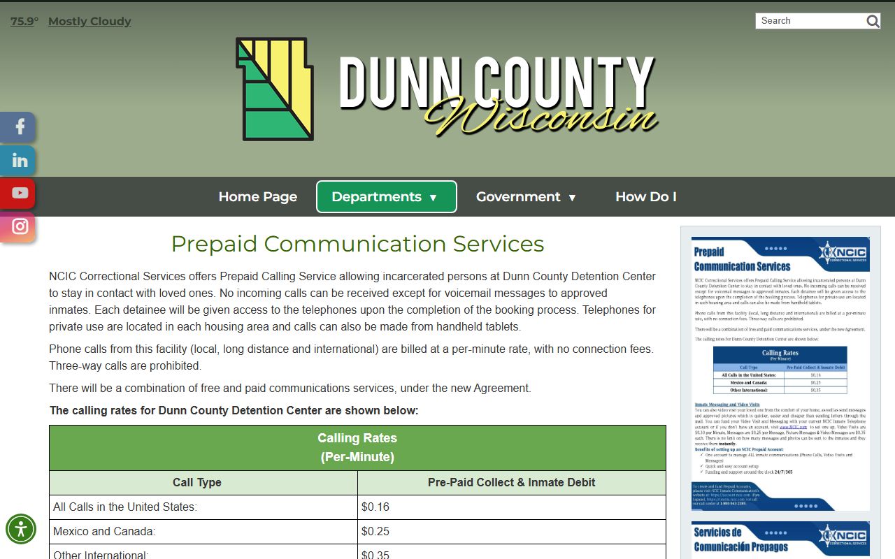 Dunn County prepaid phone services web page