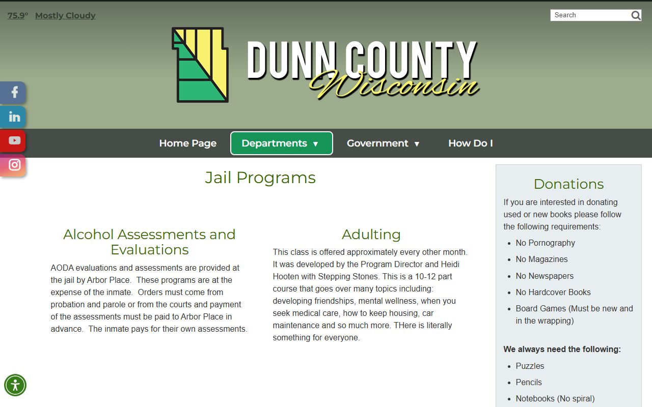 Dunn County Jail programs web page